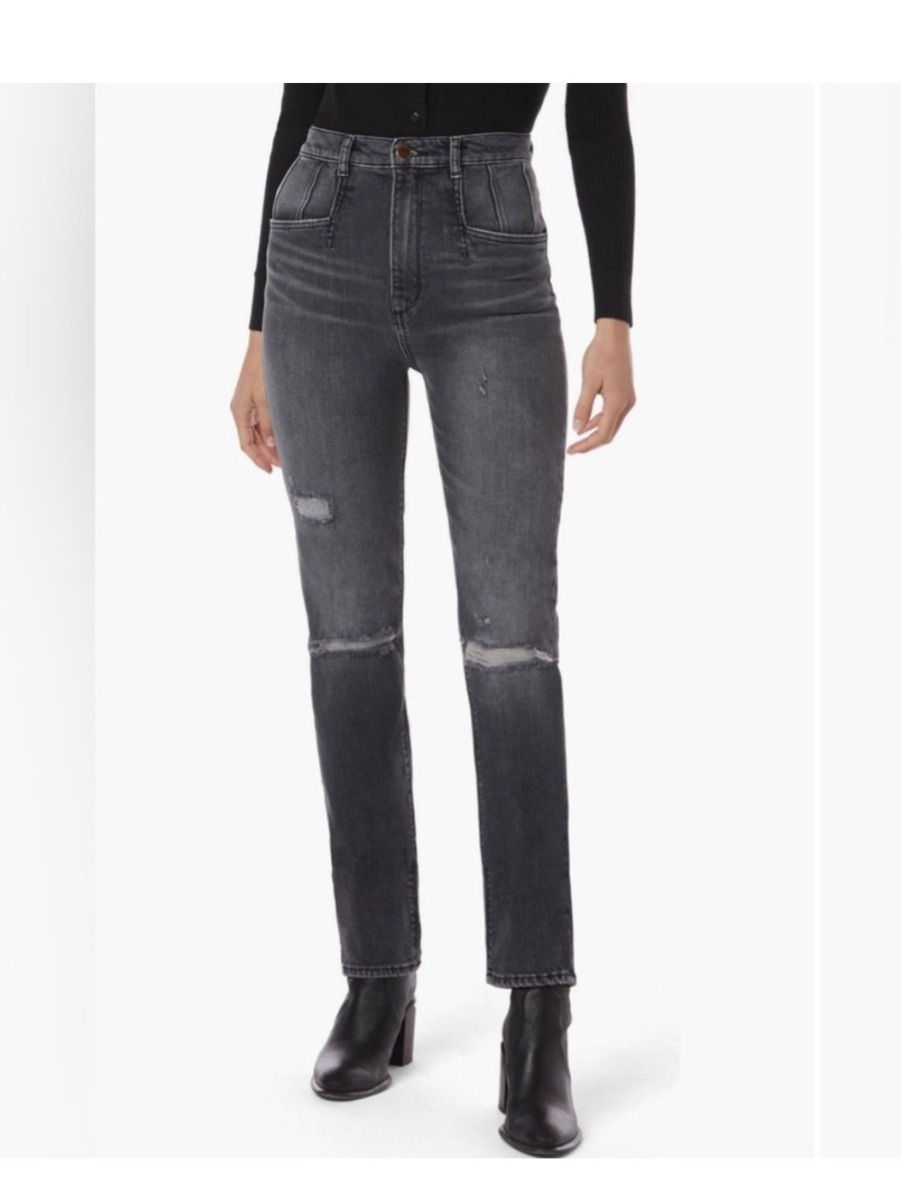NWT Favorite Daughter JORDIE SUPER HIGH RISE STRAIGHT New York Gray Black Jeans